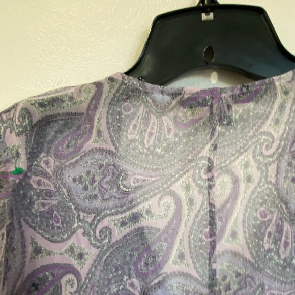 Express Design Studio Y2K Purple Paisley 100% Silk Button Up Blouse Size M - Picture 9 of 10